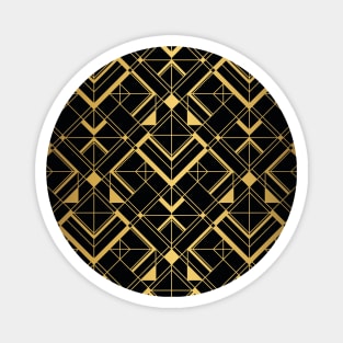 Thick Black and Gold Vintage Art Deco Geometric Square Tiled Pattern Magnet